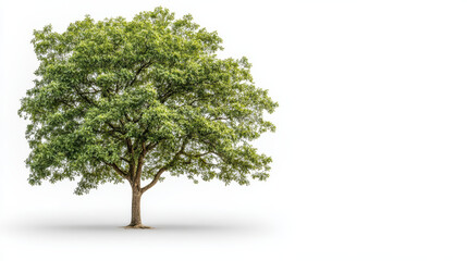 Obraz premium Majestic oak tree with lush green leaves isolated on white background