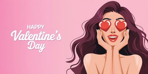 Happy Valentine Day poster with woman 