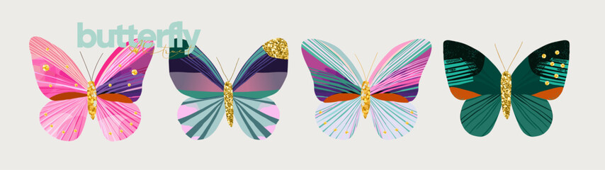 Elegant vector butterflies with intricate designs, featuring vibrant colors, gold accents, and unique patterns. Perfect for art prints, branding, and decorative projects. Icons