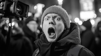 Fototapeta premium Astonished Man Amidst City Lights