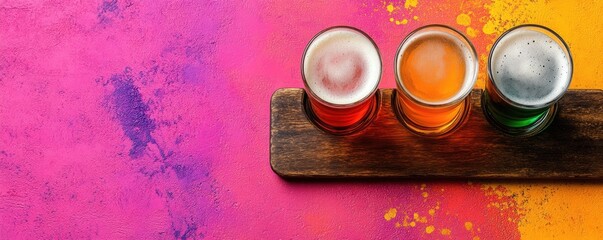 Colorful craft beers on a vibrant background