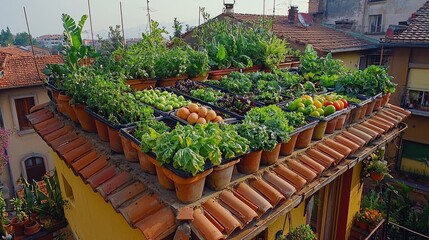 Flourishing Rooftop Garden: A Vibrant Urban Oasis of Fresh, Homegrown Vegetables and Herbs