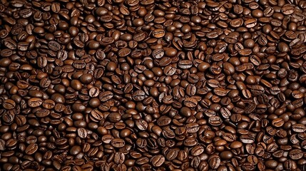 Dark roasted coffee beans scattered across a surface highlighting their rich color and texture in a cozy kitchen setting, brown trendy color, mocha mousse style