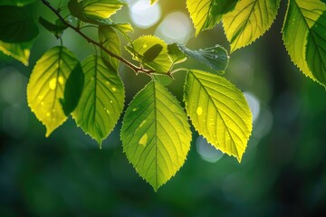 Vibrant Green Leaves Shining in Sunlight Forest Nature Photography Close-Up View