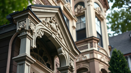 Ornate Porch Detail and Adjacent Building Facade