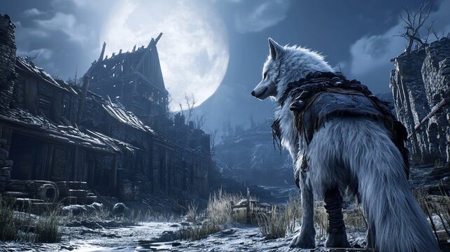 Elden Ring: Lone Wolf Under the Moon