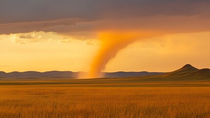 Fototapeta premium Golden Hour Dust Devil in the Prairie