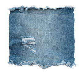 Piece of torn denim on a white background. Denim texture