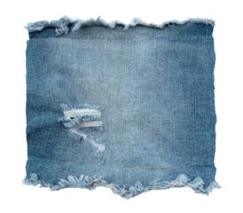 Piece of torn denim on a white background. Denim texture