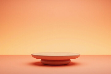 serene minimalist scene circular wooden platform peach gradient