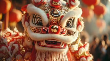Vibrant chinese new year lion dance festival celebration for cultural events.