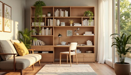 Modern Home Office with Stylish Decor and Natural Lighting