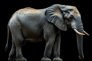 Fototapeta premium Majestic African Elephant Stands Against Black Background