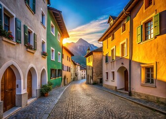 Fototapeta premium Minimalist Street Scene, Glurns/Glorenza, South Tyrol, Italy