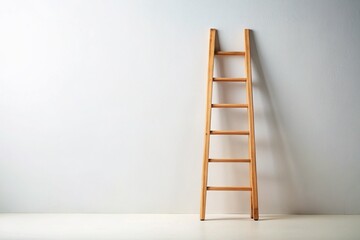 Minimalist White Background Isolated Wooden Ladder Stock Photo