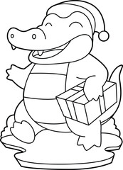 Crocodile Christmas Package Animal Vector Graphic Art Illustration