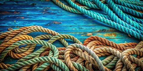 Fototapeta premium Nautical Rope Background: Blue Ocean Texture with Knotted Ropes for Product Photography