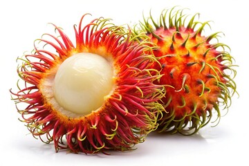 Night Photography: Isolated Rambutan Fruit on White Background - Vibrant & Detailed