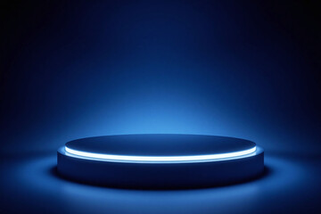high tech futuristic stage circular elevated platform blue bg