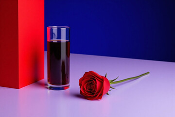 minimalist modern aesthetic red column blue bg glass rose