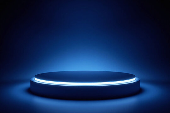 high tech futuristic stage circular elevated platform blue bg