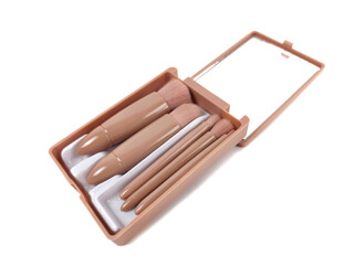 Compact Makeup Brush Set in Portable Box isolated white background