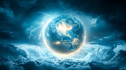 Apocalyptic Earth: Stormy Night Sky and Planet