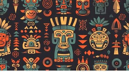 Fototapeta premium aztec symbol seamless pattern wallpaper