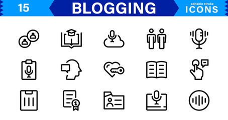 Professional Blogging Icons. Flat, Minimal for Writers, Bloggers, Websites, Content Creation, SEO, and Digital Marketing