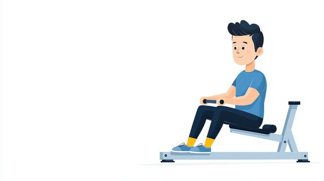 Young Man Engaging in Indoor Rowing Exercise for Fitness and Health Promotion