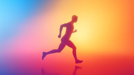 Silhouette of a determined athlete running on a vibrant gradient background, embodying the spirit of fitness, speed, and athletic achievement