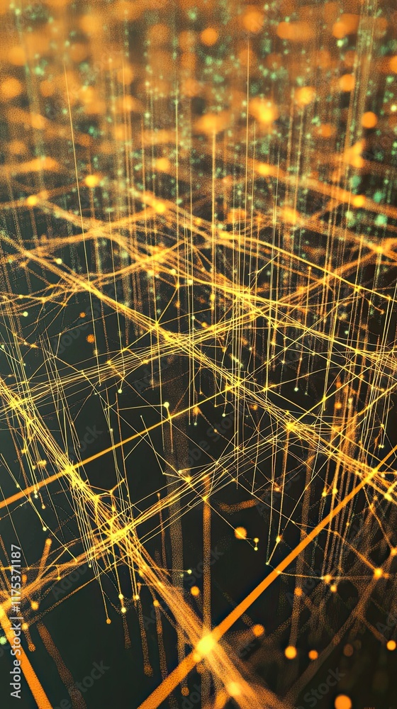 Aufkleber Glowing Grid Lines Create an Illusion of Depth on a Dark Canvas During a Futuristic Event