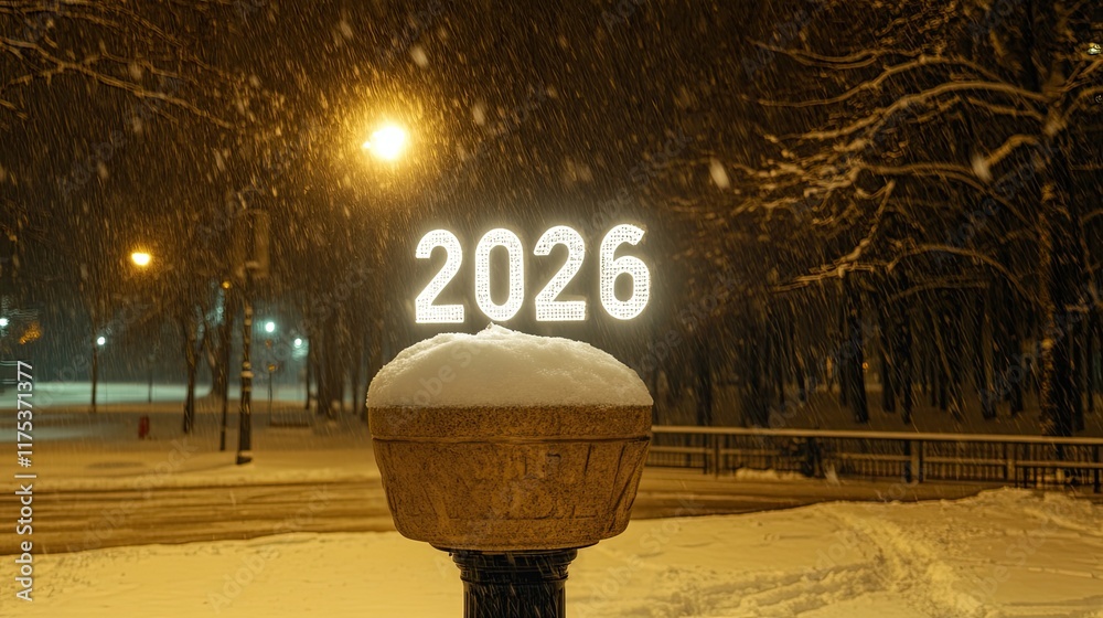 Aufkleber snowy numbers glow softly in a winter park, illuminating the evening with warmth and wonder