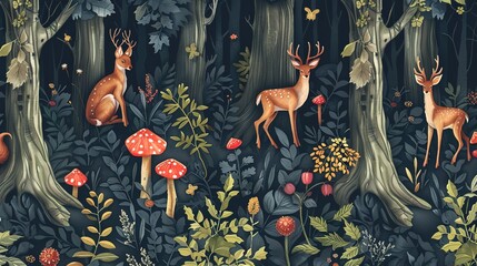 enchanted forest seamless pattern wallpaper