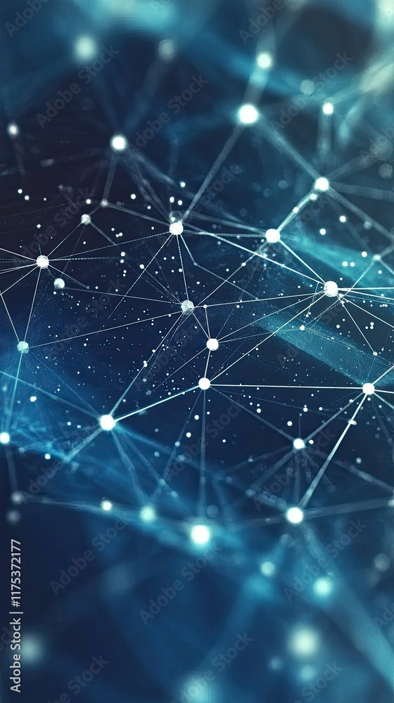 Poster Blue Nodes Form a Sleek Network on a Dark Gradient Background for a Modern Look