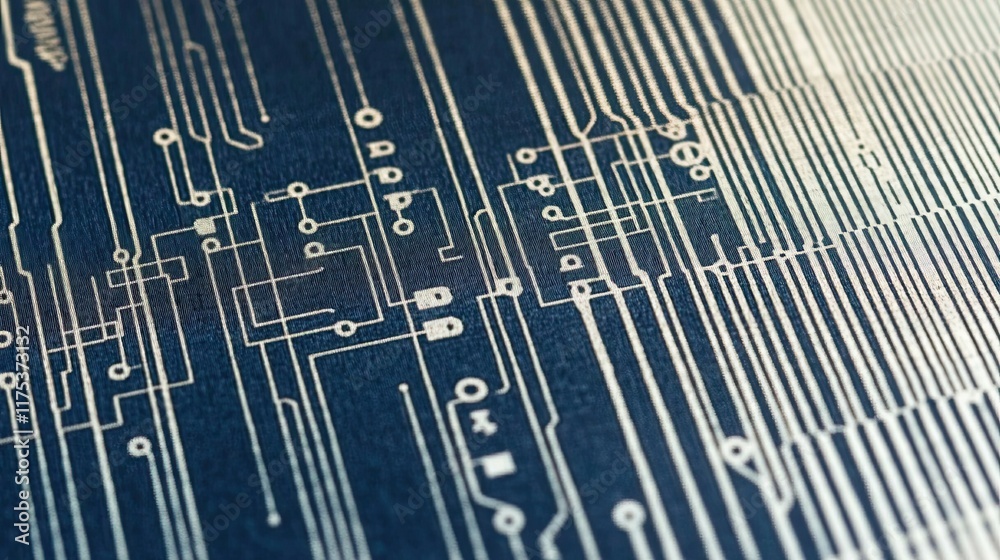 Fototapete simplified circuit board design showcases intricate patterns on a deep blue backdrop