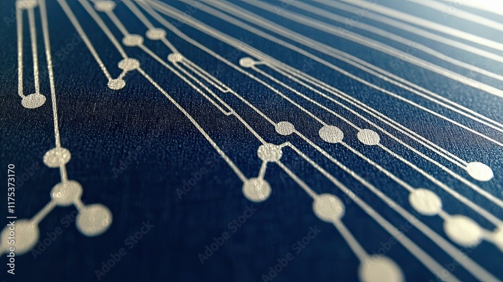 Poster Simplified Circuit Board Design Highlighting Intersection Points on a Deep Blue Background
