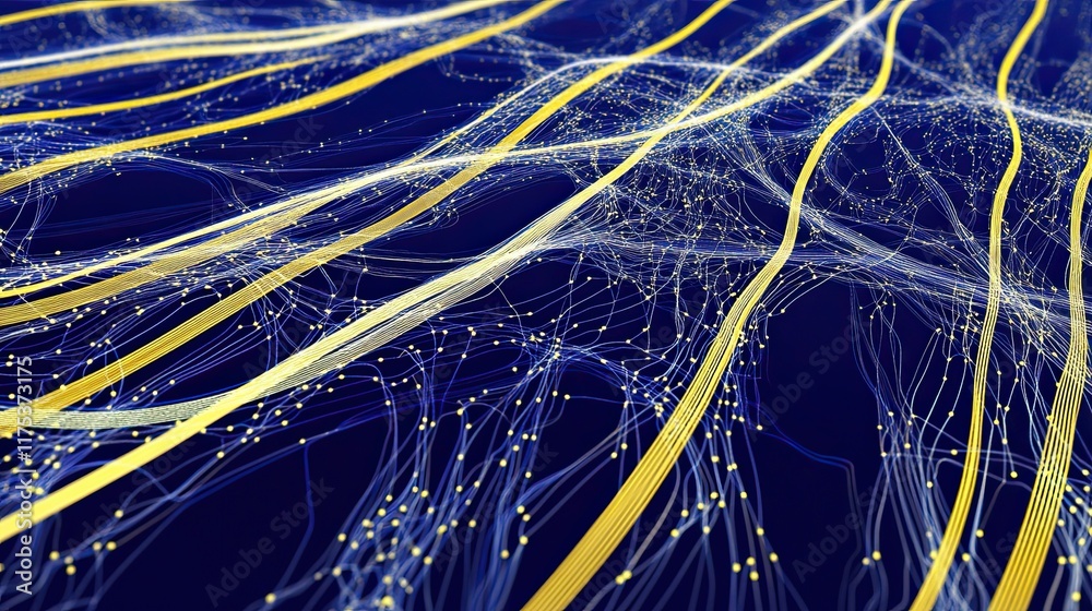 Aufkleber circuit connections weave intricate patterns on a serene dark blue backdrop