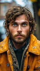 Obraz premium Man with Wavy Hair in Yellow Jacket