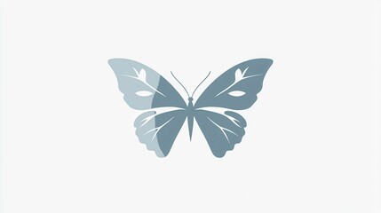 Minimalist butterfly with symmetrical wings and simple patterns on a bright white background