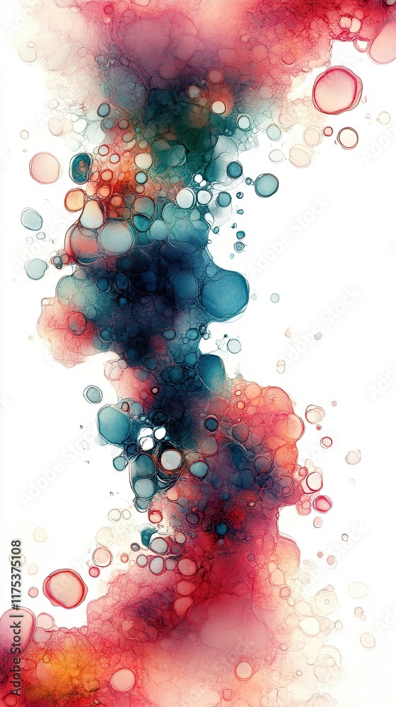 Poster abstract representation of cells blending in soft pastel hues against a bright background