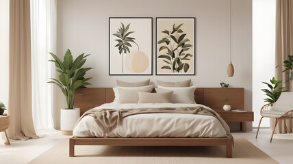 Scandinavian interior design of modern bedroom.