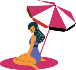 illustration of a girl under a beach umbrella