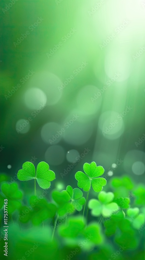 Poster delicate clovers shimmering under a gentle light in a lush green setting