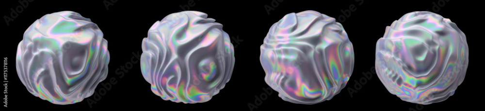 Aufkleber set of glitched holographic 3d spheres and blobs with ripples. bold brightly colored illustrations f