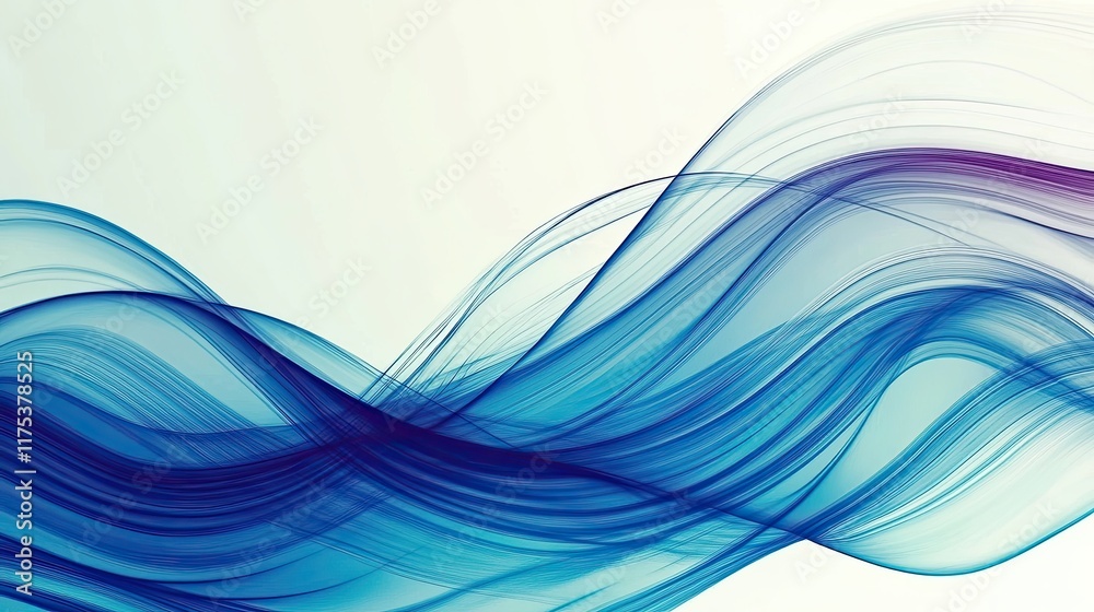 Poster Flowing Wave Patterns in Blue and Purple Creating a Serene Atmosphere Against a White Backdrop