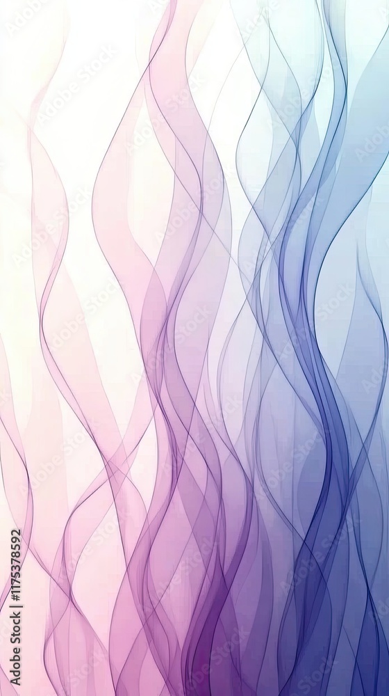 Poster Flowing Wave Patterns in Serene Shades of Blue and Purple Creating a Tranquil Backdrop