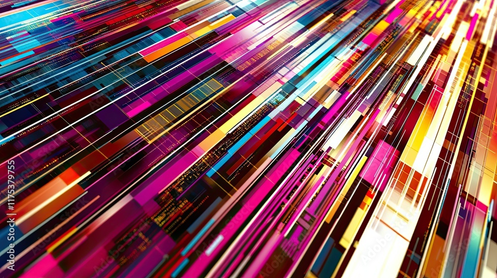 Poster Vibrant Glitch Patterns Create a Mesmerizing Technology-Inspired Background in Dynamic Colors