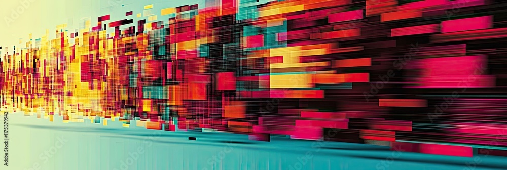 Poster dynamic abstraction in glitch art reflecting vibrant technology and innovation