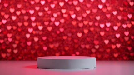 Valentine's Day Romantic Valentine s Day Product Display White Cylindrical Pedestal Against Red Heart Background